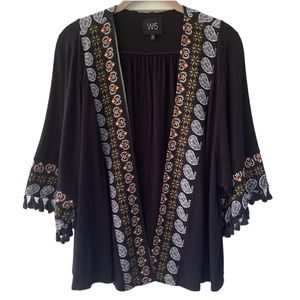 W5 Black Multi Pattern Boho Tassel Kimono Size M